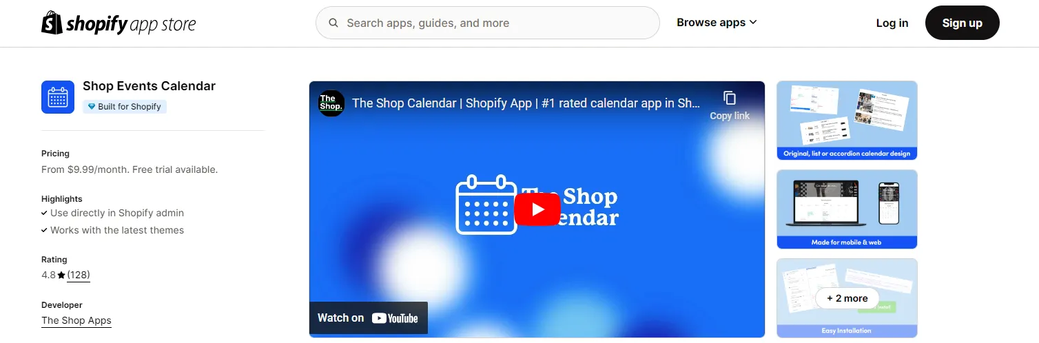 Shop Events Calendar